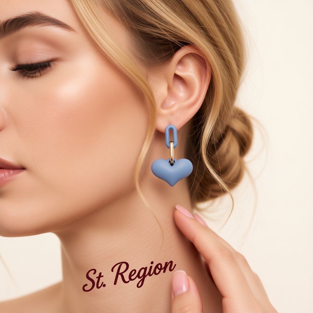 Blue and 18K Gold-Plated Heart Paper Clip Drop Earrings, gold drop earrings for women, botanical inspired, styled look
