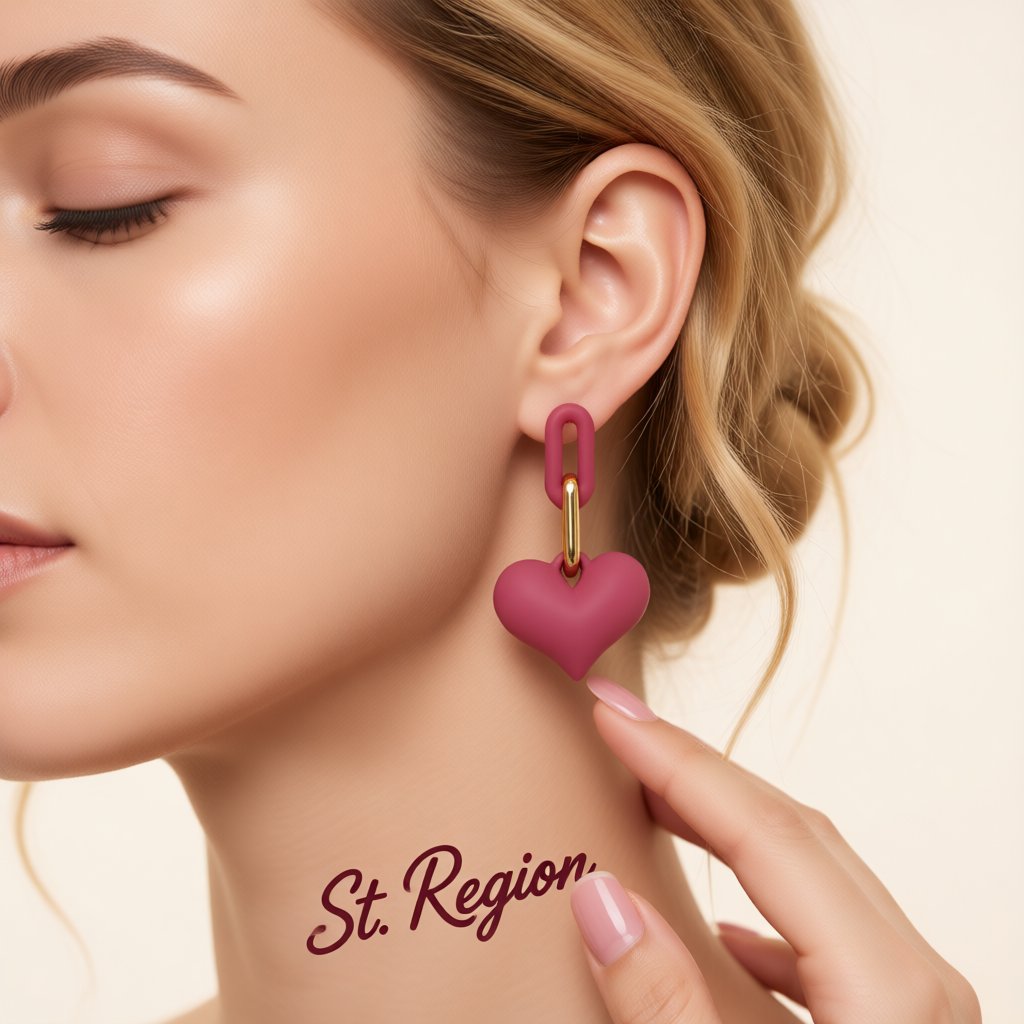 Rose Enamel and 18K Gold-Plated Heart Chain-Link Drop Earrings, gold drop earrings for women, everyday style, styled look