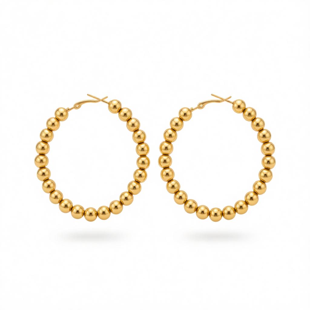18K Gold-Plated Beaded Hoop Earrings, gold hoop earrings for women, dainty minimalist design, side view