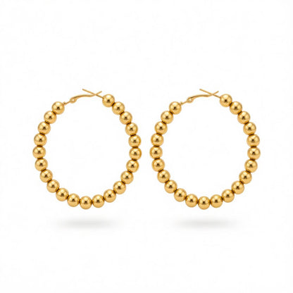 18K Gold-Plated Beaded Hoop Earrings, gold hoop earrings for women, dainty minimalist design, side view