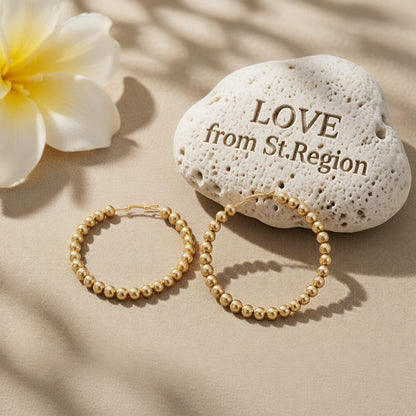 18K Gold-Plated Beaded Hoop Earrings, gold hoop earrings for women, dainty minimalist design, lifestyle look