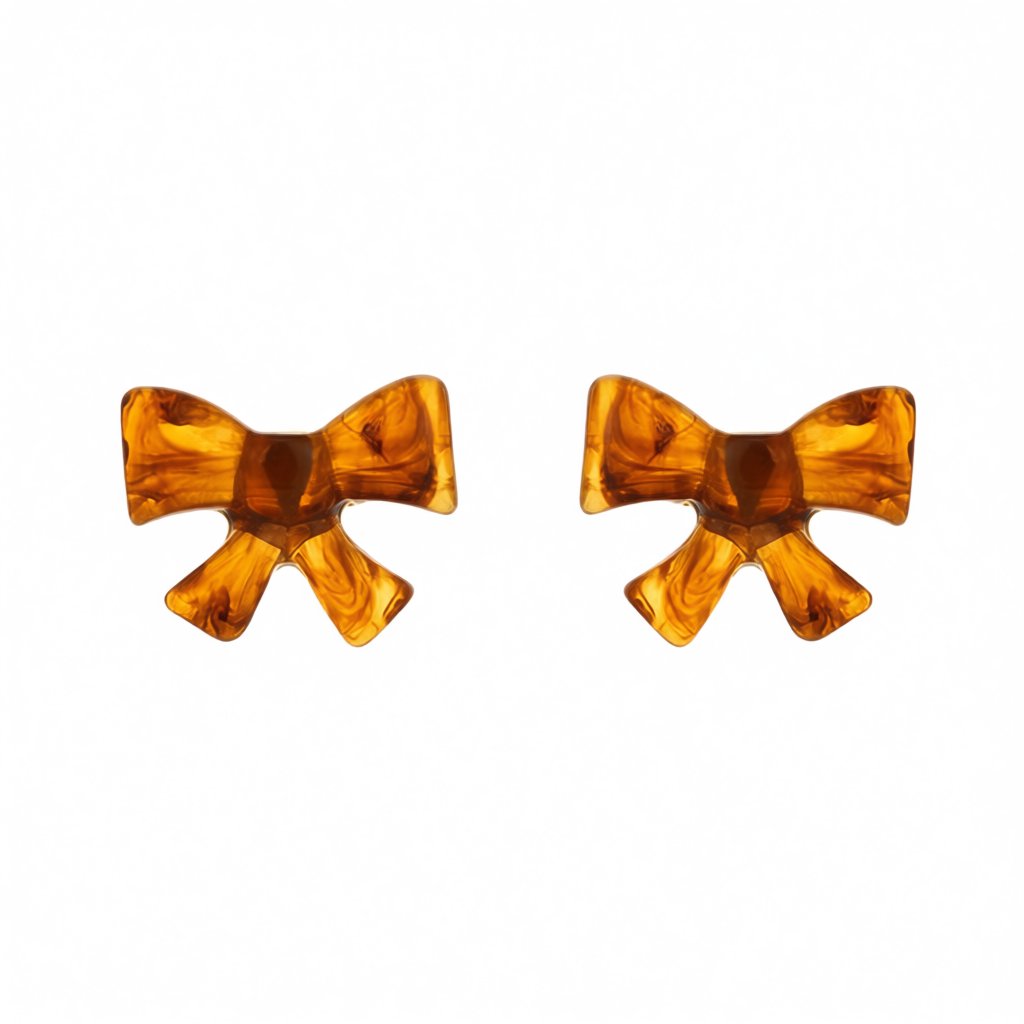 Amber Acrylic and Silver-Plated Bow Stud Earrings, silver stud earrings for women, elegant gift for her, side view