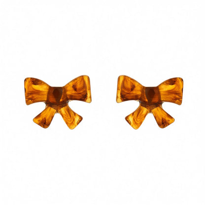 Amber Acrylic and Silver-Plated Bow Stud Earrings, silver stud earrings for women, elegant gift for her, side view