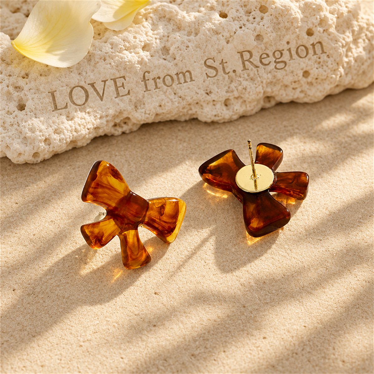 Amber Acrylic and Silver-Plated Bow Stud Earrings, silver stud earrings for women, elegant gift for her, lifestyle look