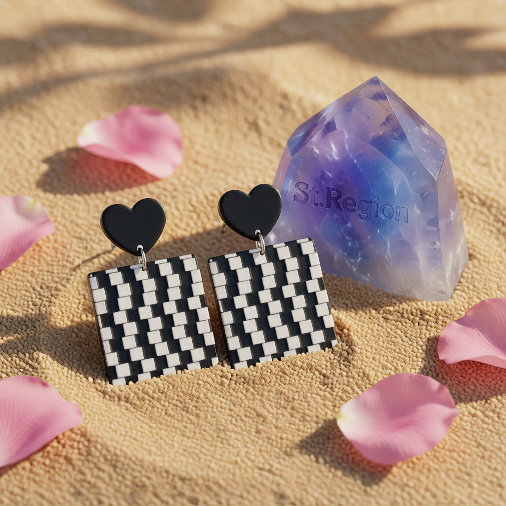 Black Acrylic & Silver-Plated Abstract Checkerboard Earrings