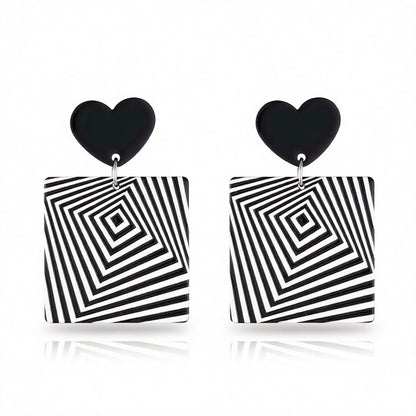 Black and White Acrylic Heart Abstract Square Drop Earrings, drop earrings for women, botanical inspired, side view