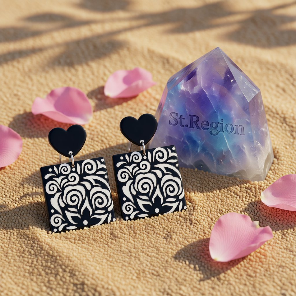 Black Acrylic Heart Swirl Earrings