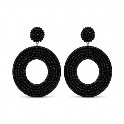 Black Howlite Beaded Open Circle Drop Earrings, drop earrings for women, everyday style, side view
