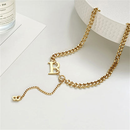 18K Gold-Plated 'B' Drop Necklace, gold pendant necklace for women, dainty minimalist design, lifestyle look