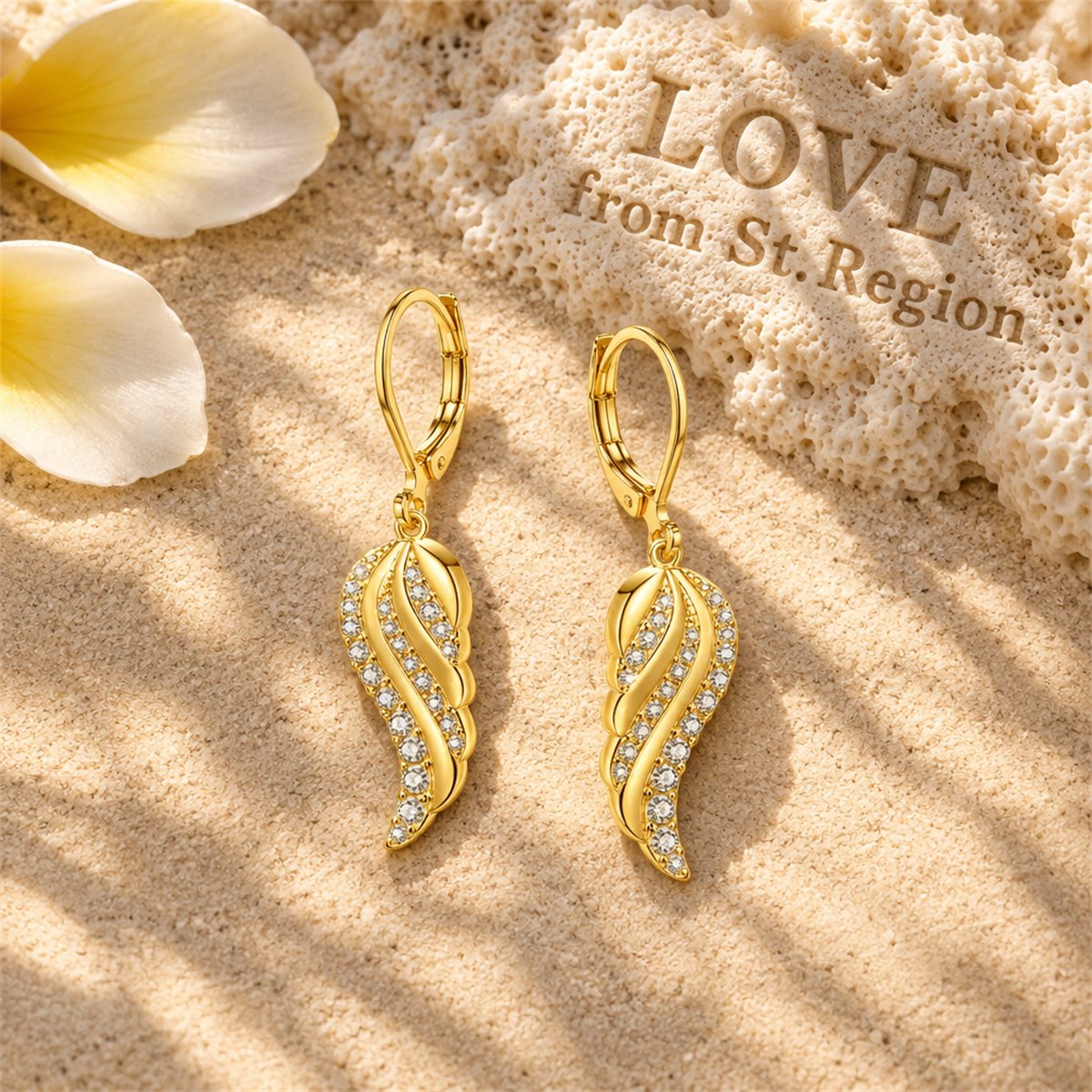 Cubic Zirconia and 18K Gold-Plated Wing Charm Huggie Earrings, gold huggie earrings, dainty minimalist design, lifestyle look