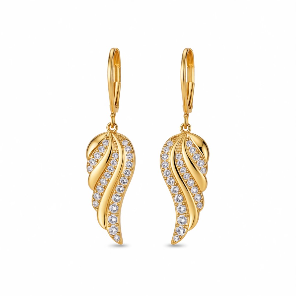 Cubic Zirconia and 18K Gold-Plated Wing Charm Huggie Earrings, gold huggie earrings, dainty minimalist design, side view