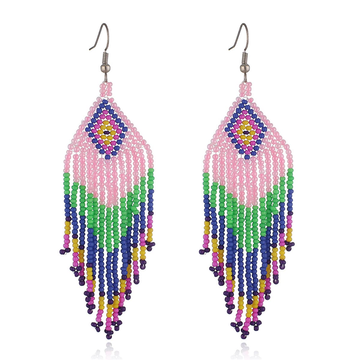 White and Green Howlite Rhombus Tassel Drop Earrings, drop earrings for women, botanical inspired, side view