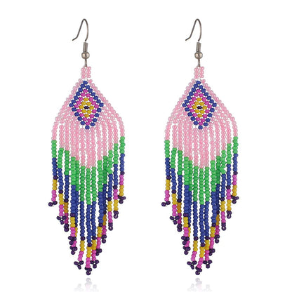 White and Green Howlite Rhombus Tassel Drop Earrings, drop earrings for women, botanical inspired, side view
