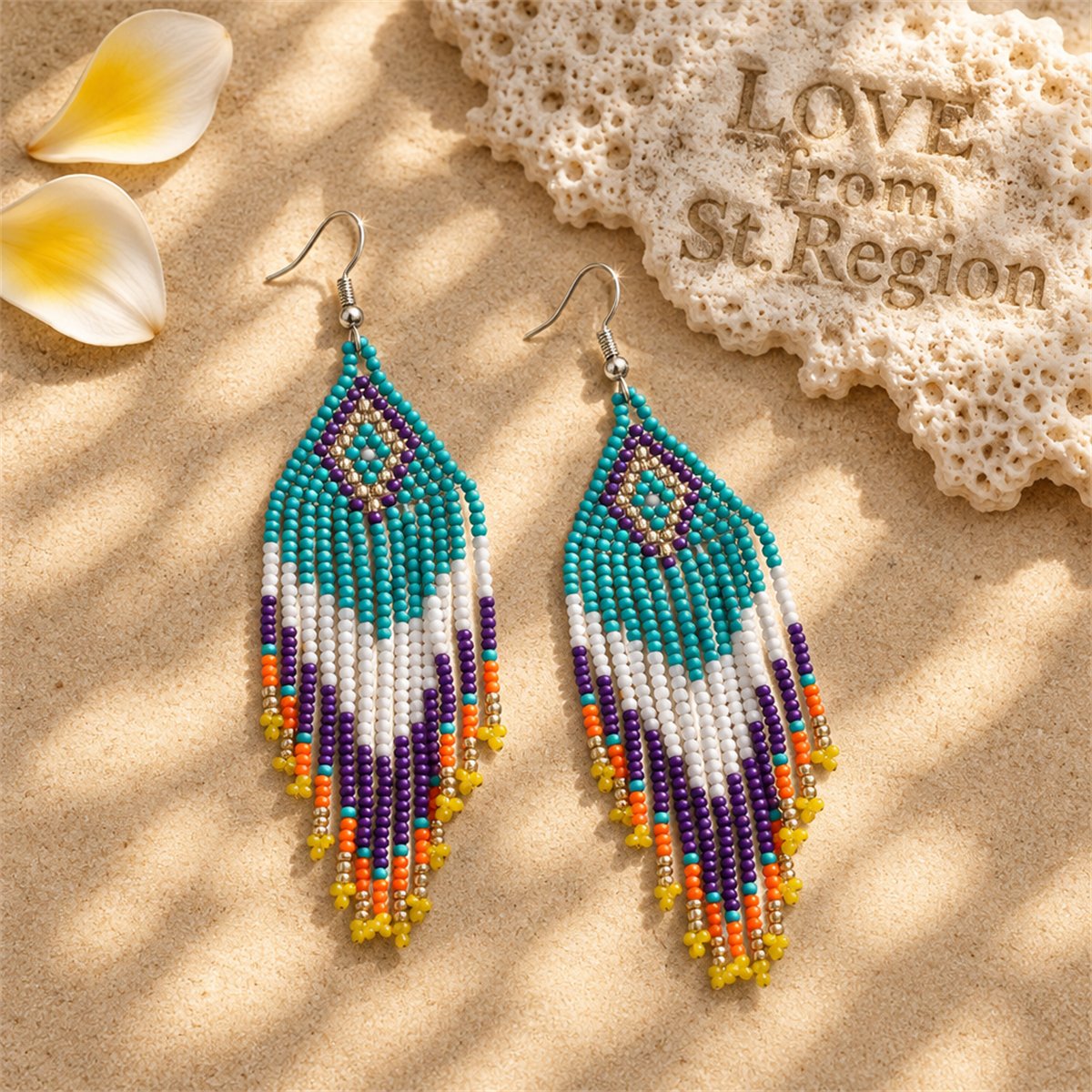 Blue and White Howlite Geometric Tassel Drop Earrings, drop earrings for women, elegant gift for her, lifestyle look