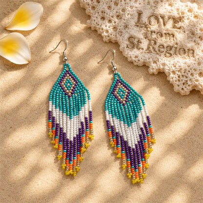 Blue and White Howlite Geometric Tassel Drop Earrings, drop earrings for women, elegant gift for her, lifestyle look