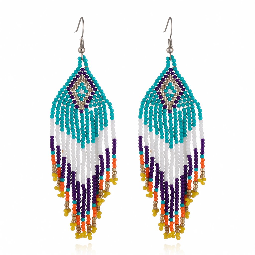 Blue and White Howlite Geometric Tassel Drop Earrings, drop earrings for women, elegant gift for her, side view