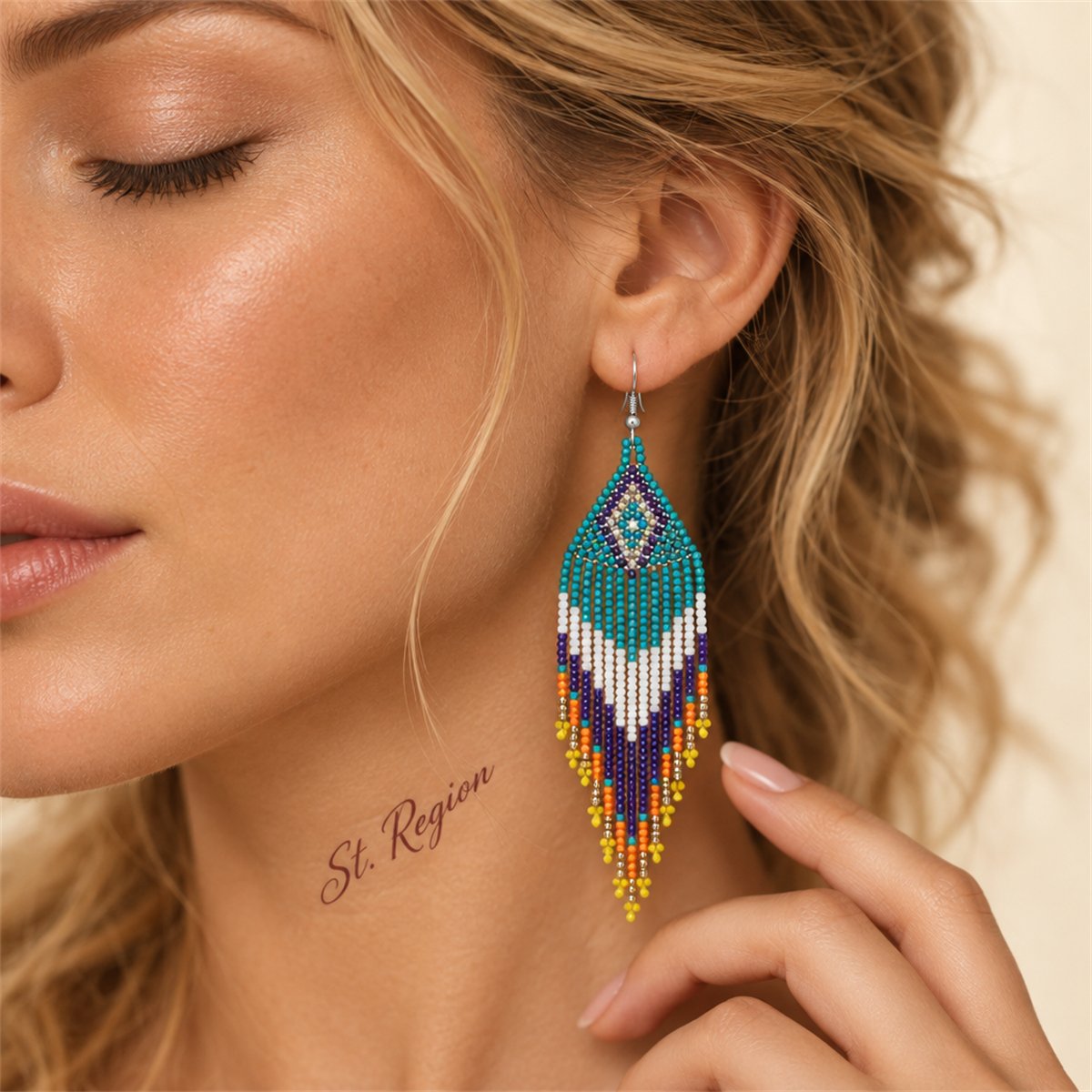 Blue and White Howlite Geometric Tassel Drop Earrings, drop earrings for women, elegant gift for her, styled look