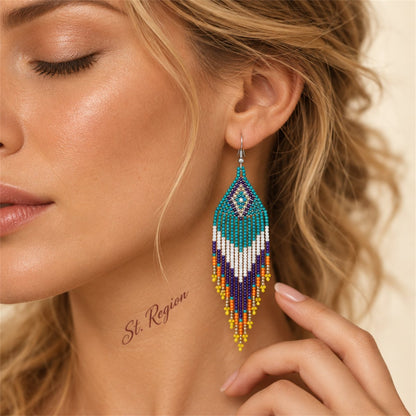 Blue and White Howlite Geometric Tassel Drop Earrings, drop earrings for women, elegant gift for her, styled look