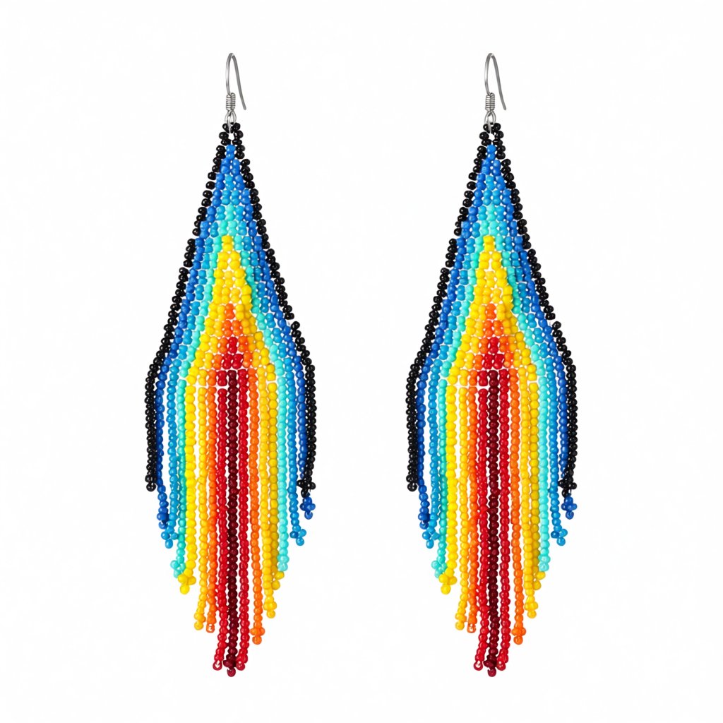 Blue and Red Rainbow Howlite Tassel Drop Earrings, drop earrings for women, vintage-inspired design, side view