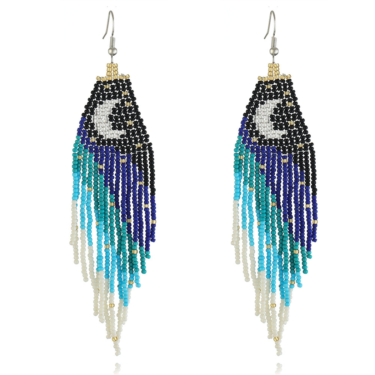 Black and Blue Howlite Moon Tassel Drop Earrings, drop earrings for women, vintage-inspired design, side view