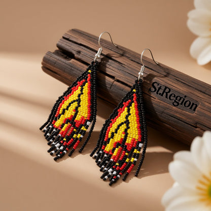 Yellow and Black Howlite Butterfly Tassel Drop Earrings, drop earrings for women, botanical inspired, front view