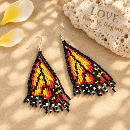 Yellow and Black Howlite Butterfly Tassel Drop Earrings, drop earrings for women, botanical inspired, lifestyle look