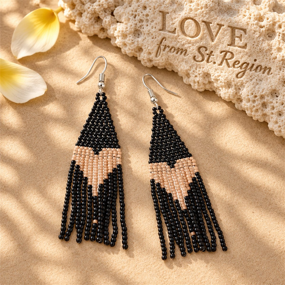 Black Howlite and Silver-Plated Heart Tassel Drop Earrings, silver drop earrings for women, everyday style, lifestyle look
