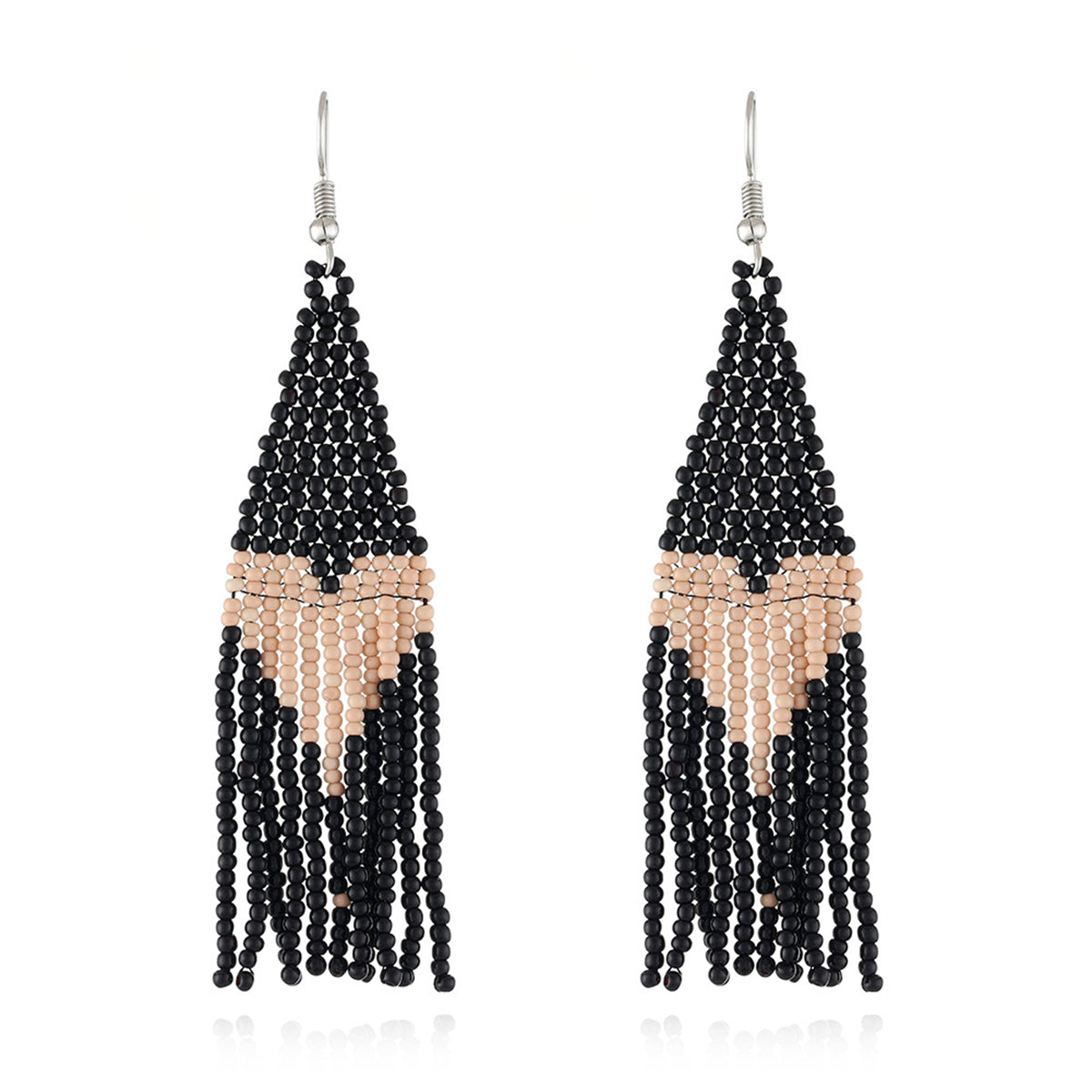 Black Howlite and Silver-Plated Heart Tassel Drop Earrings, silver drop earrings for women, everyday style, side view