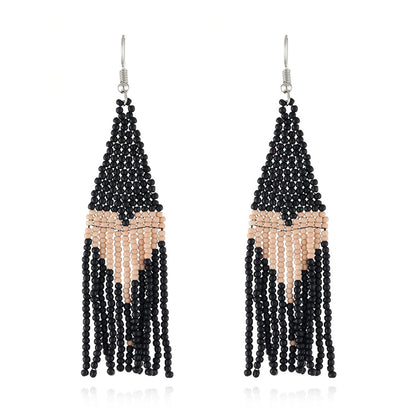 Black Howlite and Silver-Plated Heart Tassel Drop Earrings, silver drop earrings for women, everyday style, side view