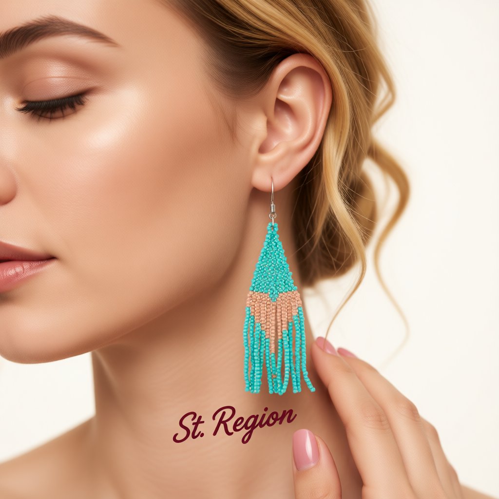 Teal Howlite and Silver-Plated Heart Tassel Drop Earrings, silver drop earrings for women, botanical inspired, styled look