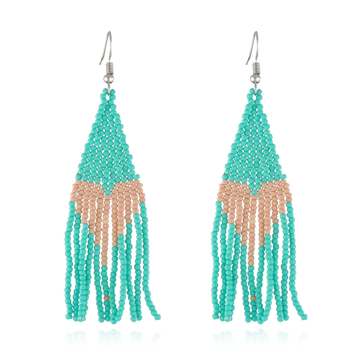 Teal Howlite and Silver-Plated Heart Tassel Drop Earrings, silver drop earrings for women, botanical inspired, side view