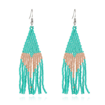 Teal Howlite and Silver-Plated Heart Tassel Drop Earrings, silver drop earrings for women, botanical inspired, side view