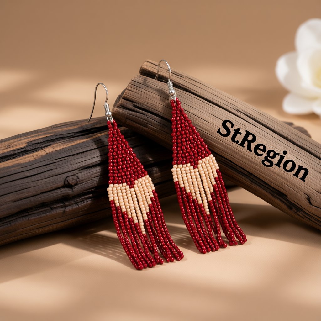 Wine Red Howlite and Silver-Plated Heart Tassel Drop Earrings, silver drop earrings for women, everyday style, front view