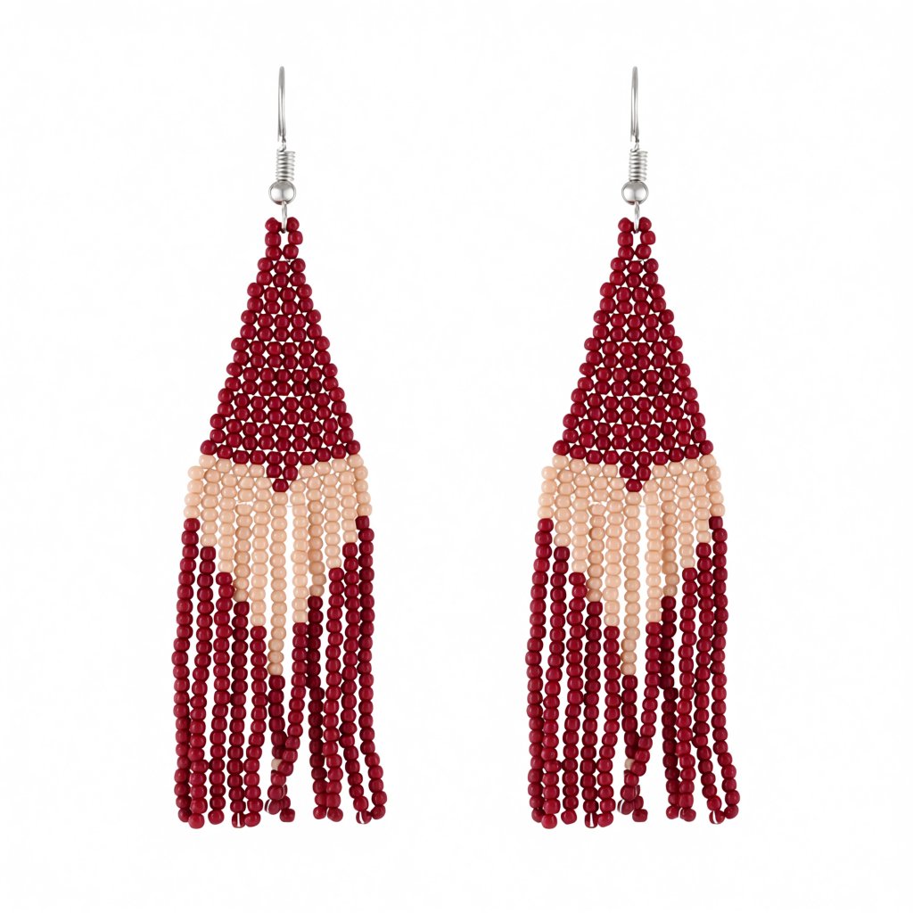 Wine Red Howlite and Silver-Plated Heart Tassel Drop Earrings, silver drop earrings for women, everyday style, side view