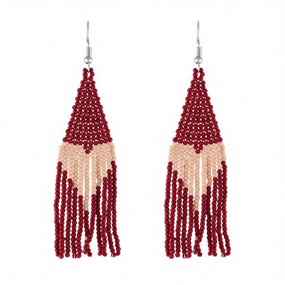 Wine Red Howlite and Silver-Plated Heart Tassel Drop Earrings, silver drop earrings for women, everyday style, side view
