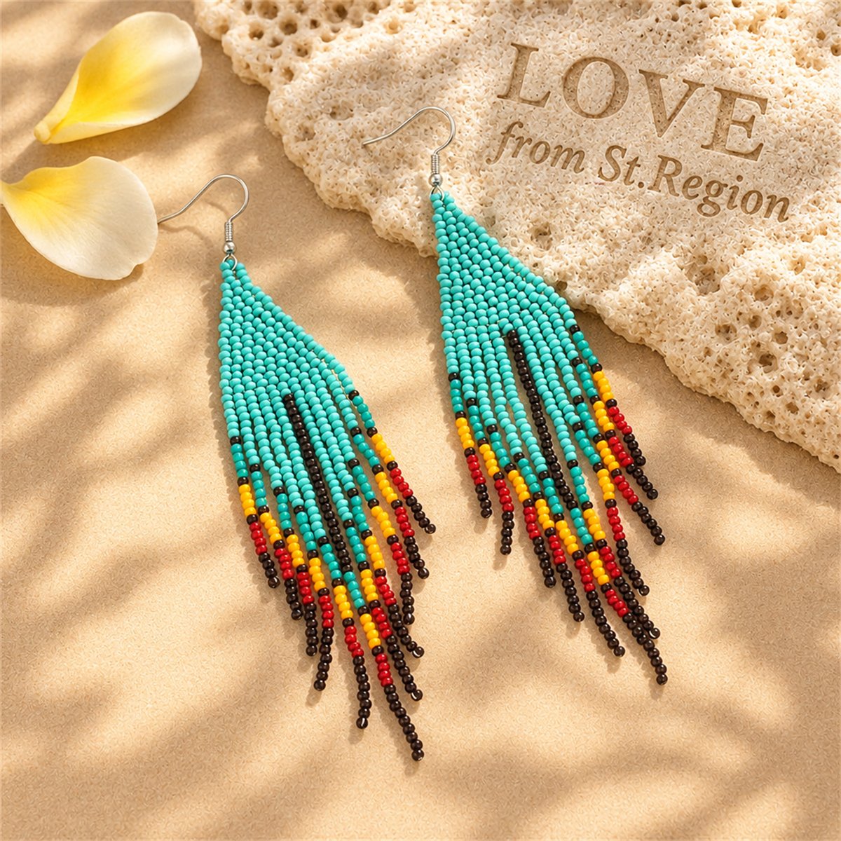 Teal and Red Howlite Geometric Tassel Drop Earrings, drop earrings for women, elegant gift for her, lifestyle look