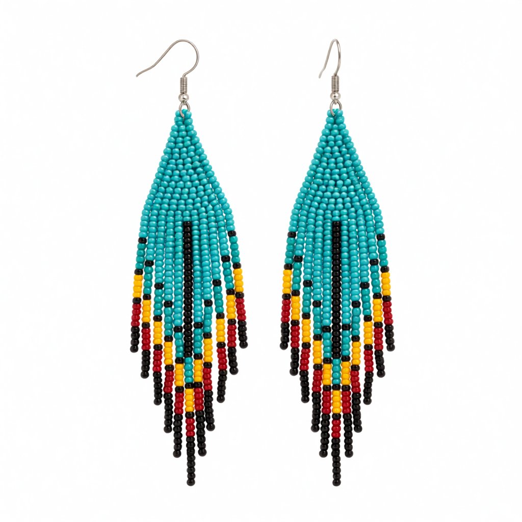 Teal and Red Howlite Geometric Tassel Drop Earrings, drop earrings for women, elegant gift for her, side view