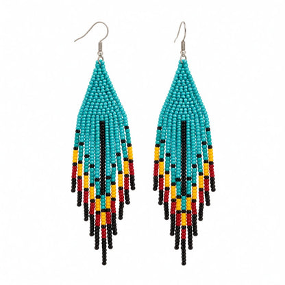 Teal and Red Howlite Geometric Tassel Drop Earrings, drop earrings for women, elegant gift for her, side view