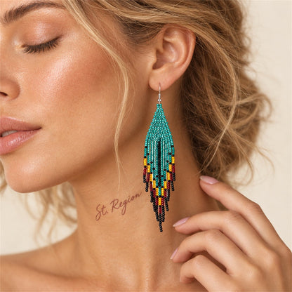Teal and Red Howlite Geometric Tassel Drop Earrings, drop earrings for women, elegant gift for her, styled look