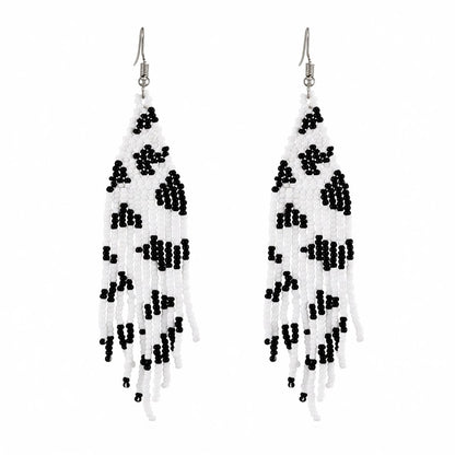 Black and White Howlite and Silver-Plated Beaded Drop Earrings, silver drop earrings for women, side view
