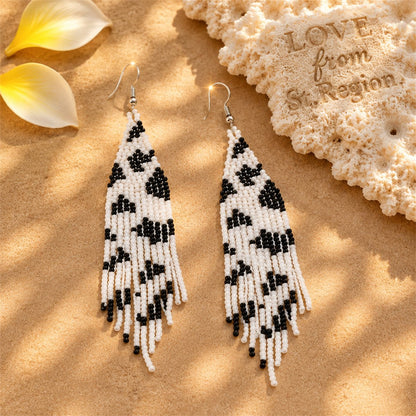 Black and White Howlite and Silver-Plated Beaded Drop Earrings, silver drop earrings for women, lifestyle look