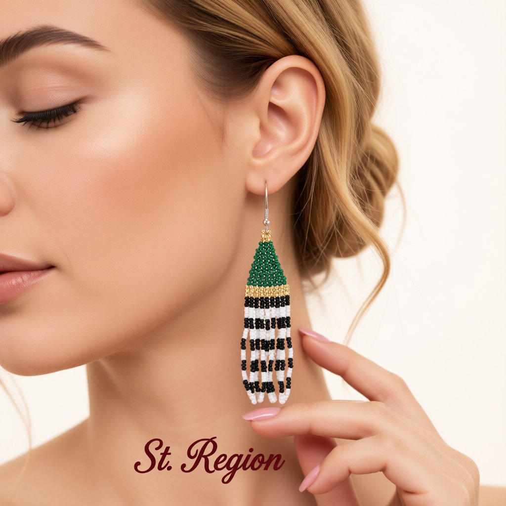 Green and Black Howlite Stripe Tassel Drop Earrings, drop earrings for women, elegant gift for her, styled look