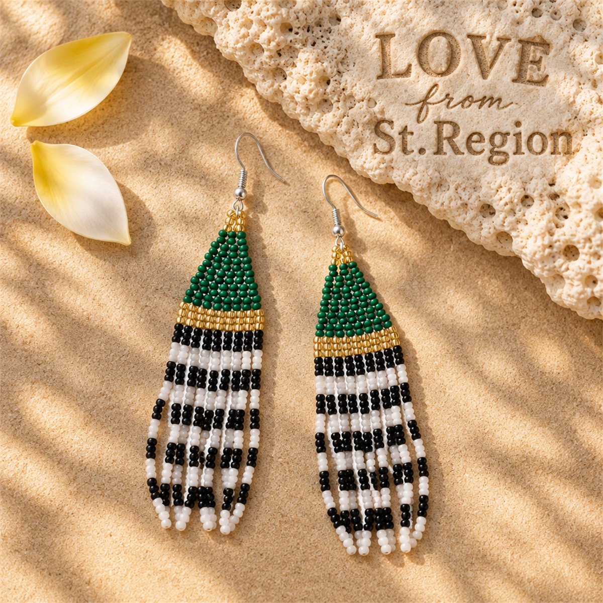 Green and Black Howlite Stripe Tassel Drop Earrings, drop earrings for women, elegant gift for her, lifestyle look