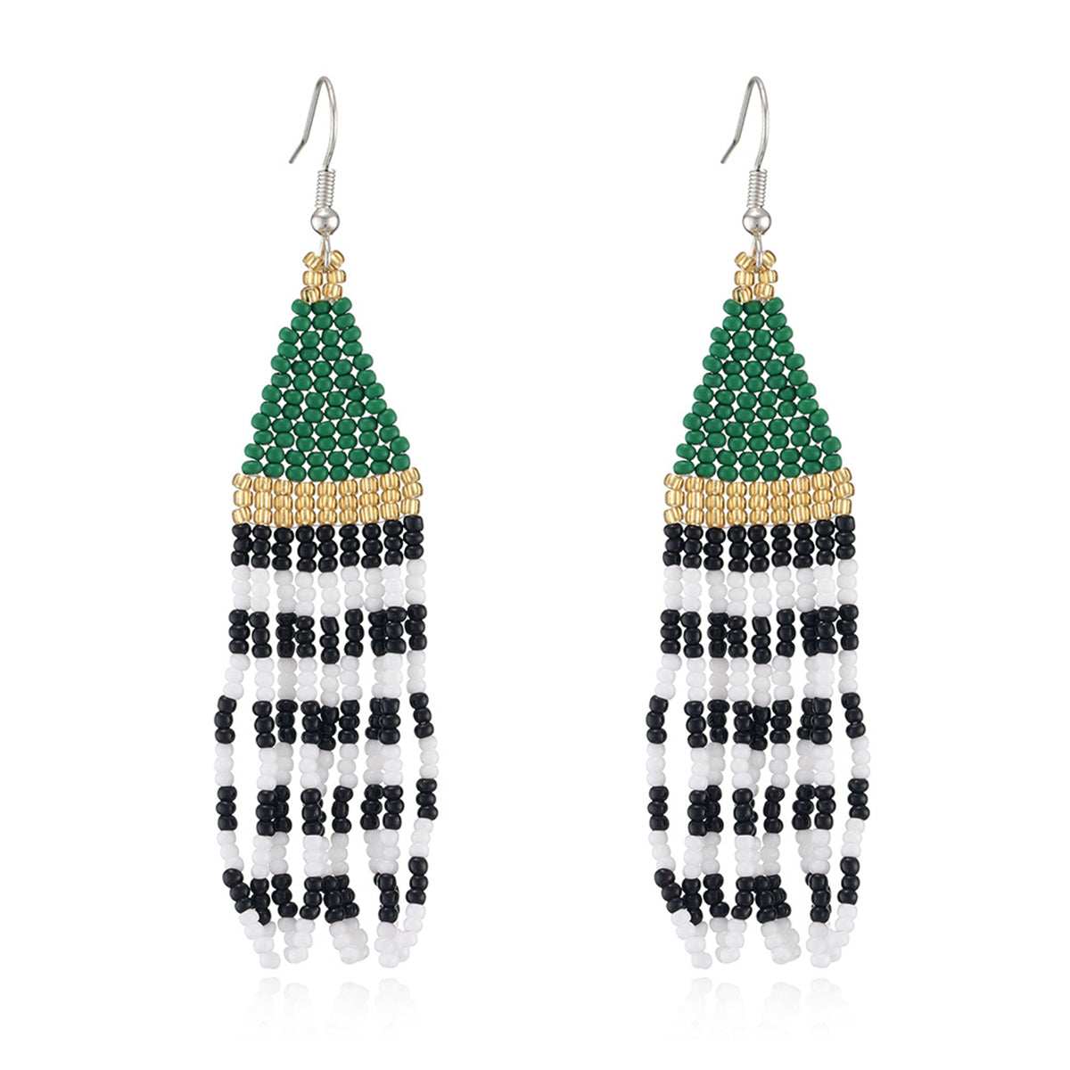 Green and Black Howlite Stripe Tassel Drop Earrings, drop earrings for women, elegant gift for her, side view