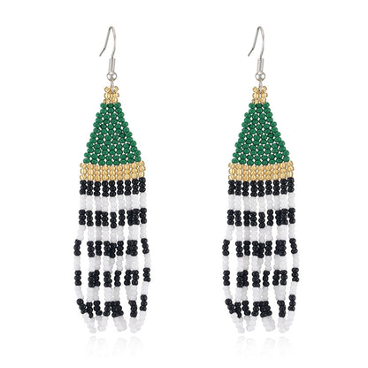 Green and Black Howlite Stripe Tassel Drop Earrings, drop earrings for women, elegant gift for her, side view