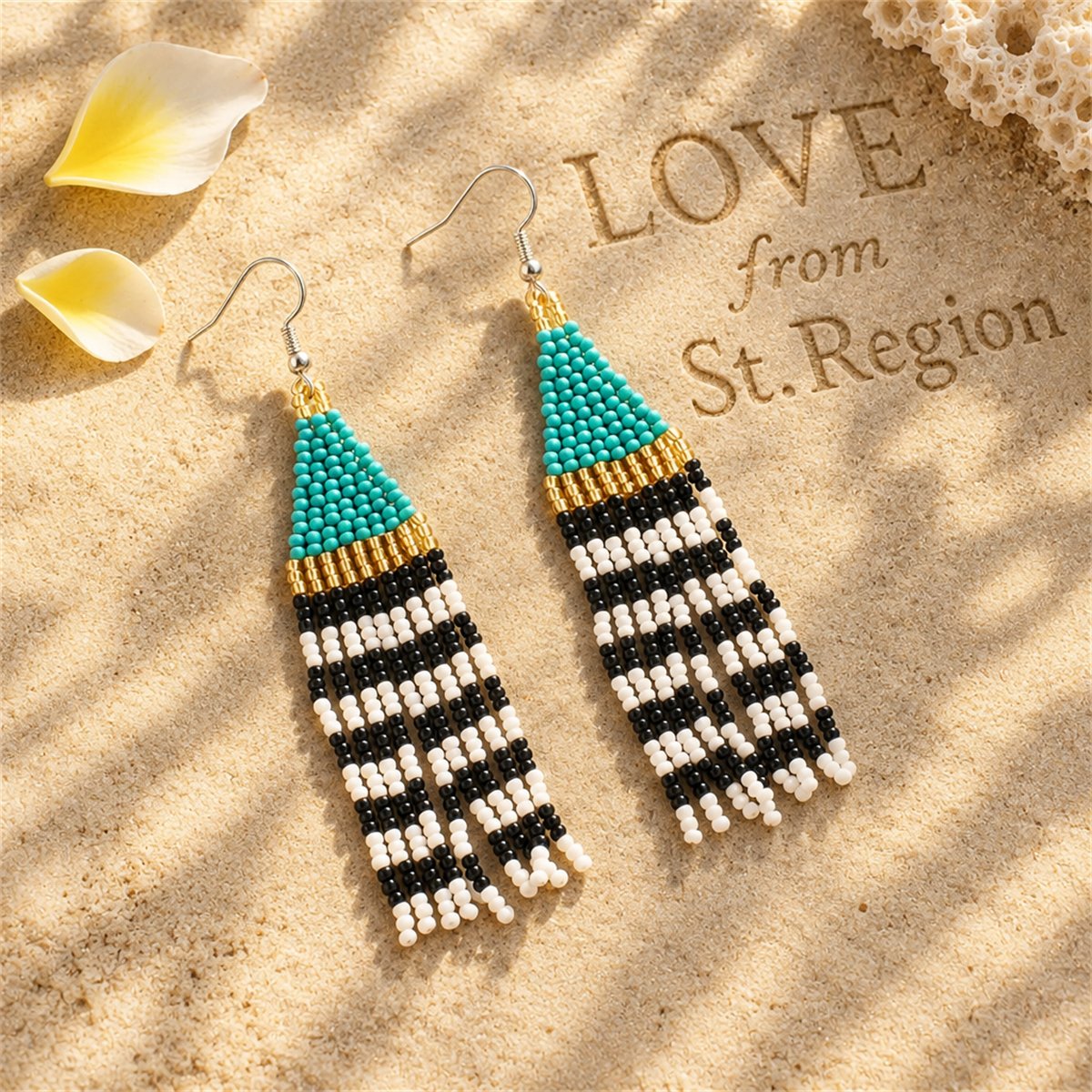Lake Blue and Black Howlite Stripe Tassel Drop Earrings, drop earrings for women, elegant gift for her, lifestyle look