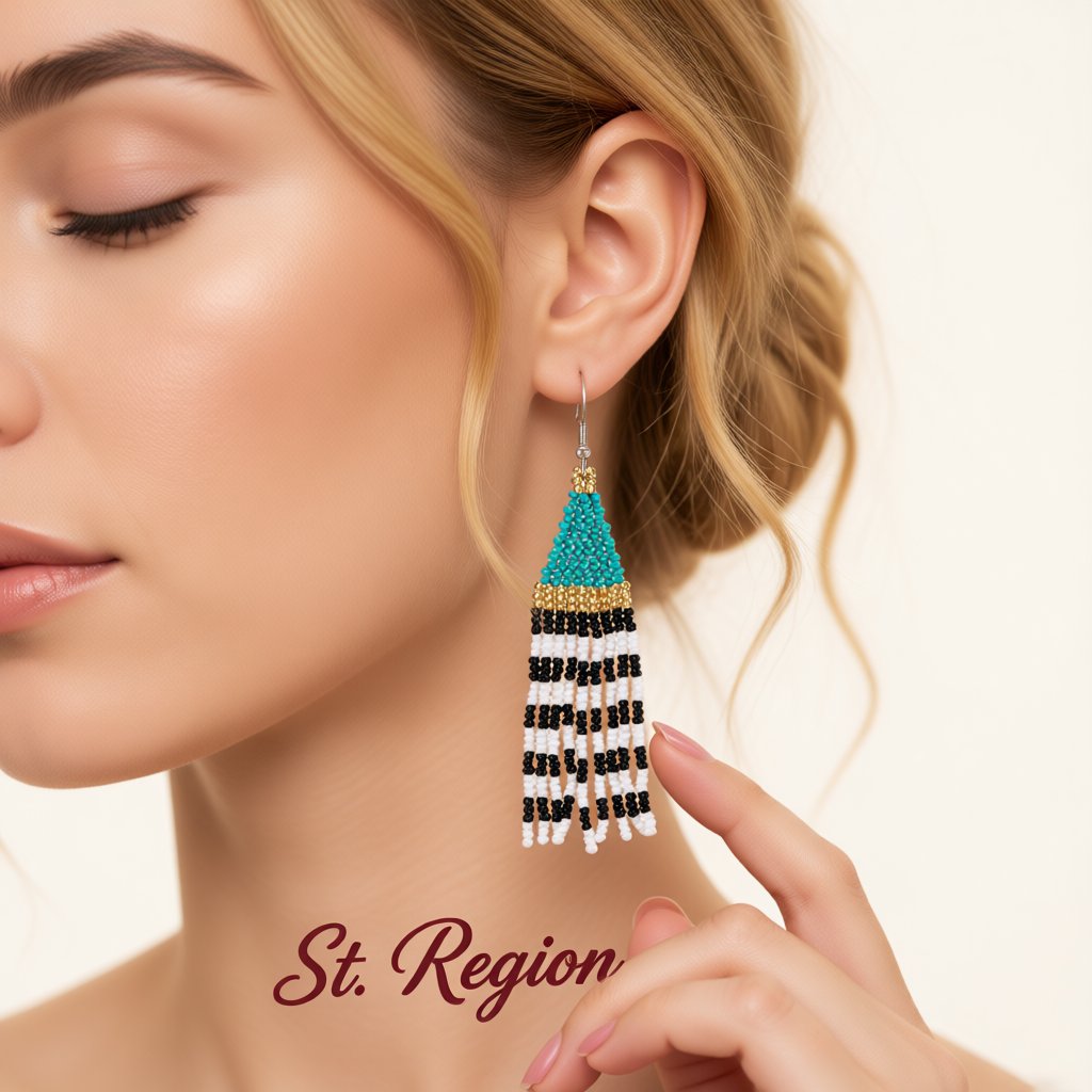 Lake Blue and Black Howlite Stripe Tassel Drop Earrings, drop earrings for women, elegant gift for her, styled look