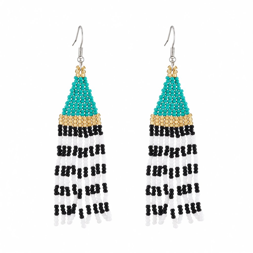 Lake Blue and Black Howlite Stripe Tassel Drop Earrings, drop earrings for women, elegant gift for her, side view