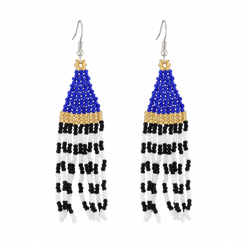 Navy and Black Howlite Stripe Tassel Drop Earrings, drop earrings for women, everyday style, side view