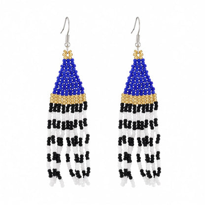 Navy and Black Howlite Stripe Tassel Drop Earrings, drop earrings for women, everyday style, side view
